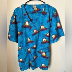 Blue Garfield Scrub Top Size 1X